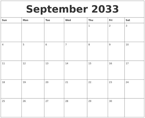 October 2033 Free Printable Calendar