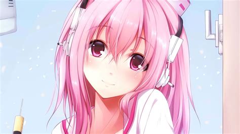 Super Sonico Wallpaper Anime Girls Headphones Pink Hair Pink Eyes