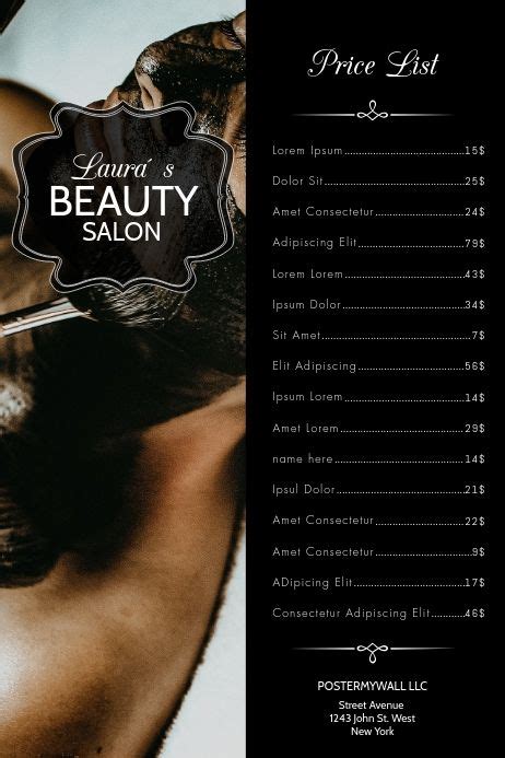 black beauty salon price list postermywall beauty salon price list salon price list