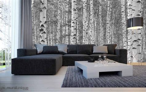 Birch Tree Forest Black And White Buy Prepasted