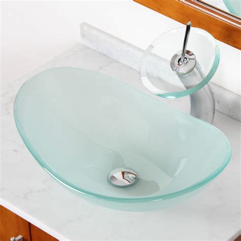 Elite Double Layered Tempered Glass Boat Shaped Bowl Vessel Bathroom