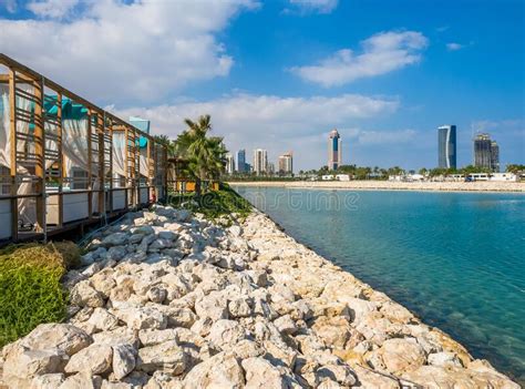 The Cityscape With A Sea Lagoon In Doha Qatar Stock Image Image Of