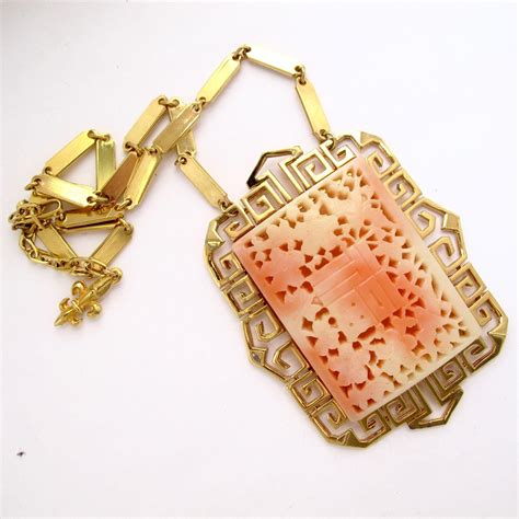 Vendôme Faux Blush Coral Chinese Pendant Necklace From 2heartsjewelry