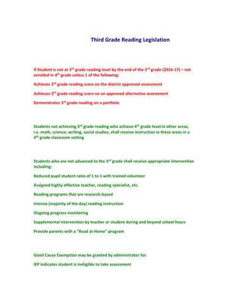 Summary Of 3rd Grade Reading Retention Bill