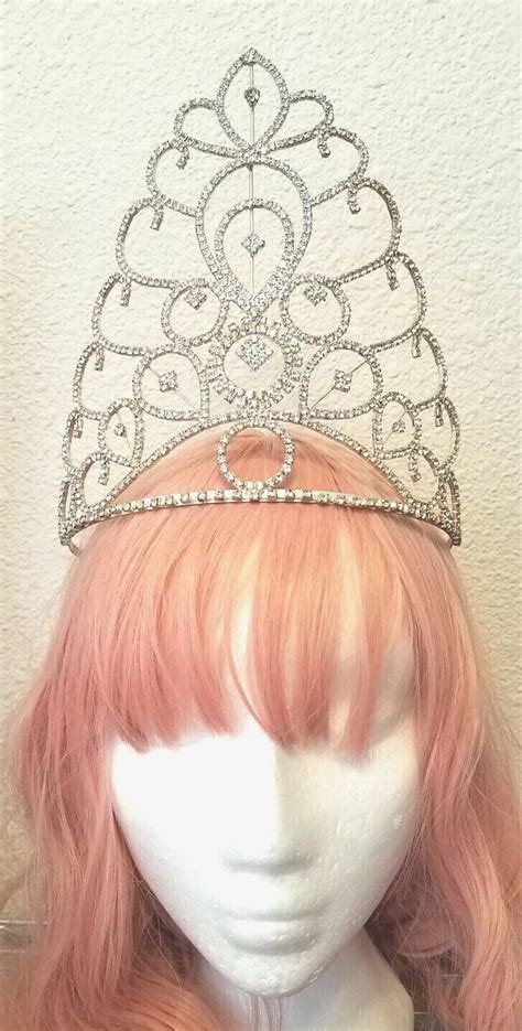 Large Rhinestone Tiara Crown Wedding Formal Pageant Quince Costume 75 Tall 🥇 Own That Crown