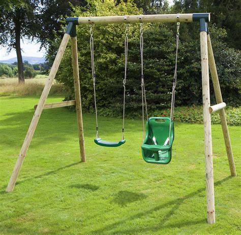 Rebo Childrens Wooden Garden Swing Sets Single Baby Swing Seats