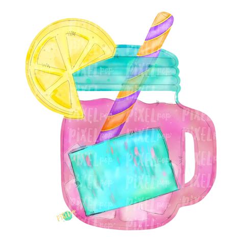 Pink Lemonade In Mason Jar Watercolor Png Sublimation Print And