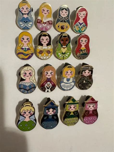 Disney Princess Nesting Dolls Full Set 16 Pins Fairies Elsa Anna Belle