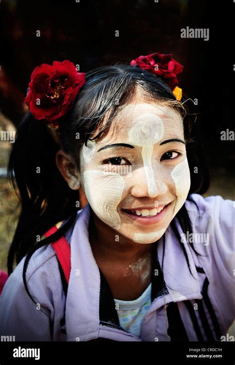 Myanmar Girl With Thanaka Paste On Her Face Hi Res Stock Photography