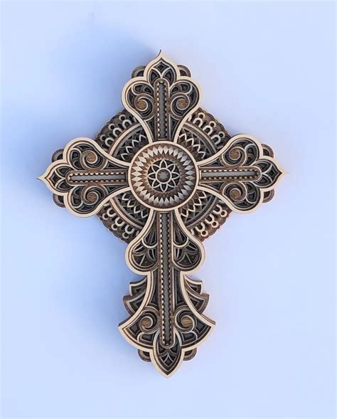 Beautiful 7 Layered Wooden Cross Mandala Wall Hanging 3d Laser Cut