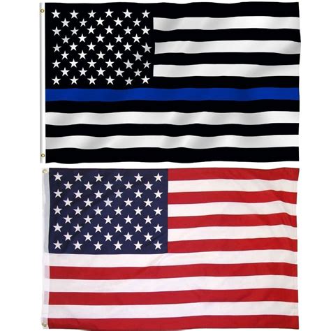 Thin Blue Line American Flag And Usa American Flag 3 X 5 Ft Printed