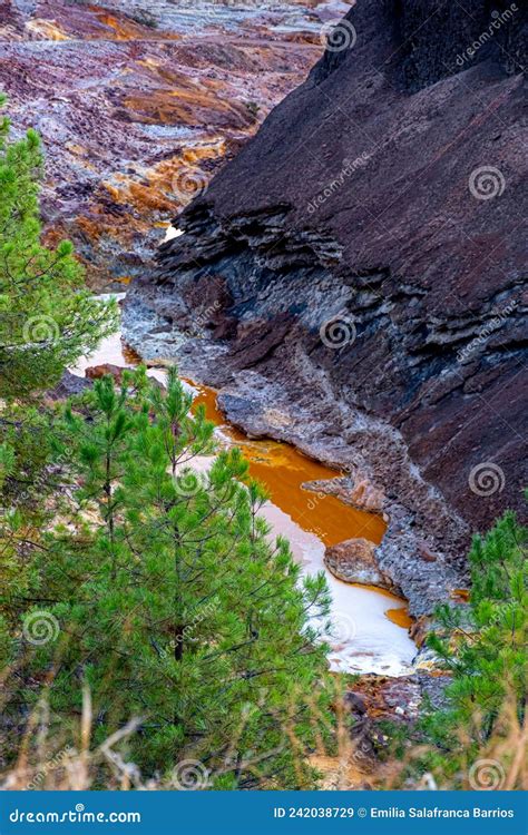 Water From The Tinto River Huelva Spain River Coloured By Mining