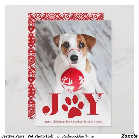 Festive Paws Pet Photo Holiday Card Zazzle Custom Holiday Card