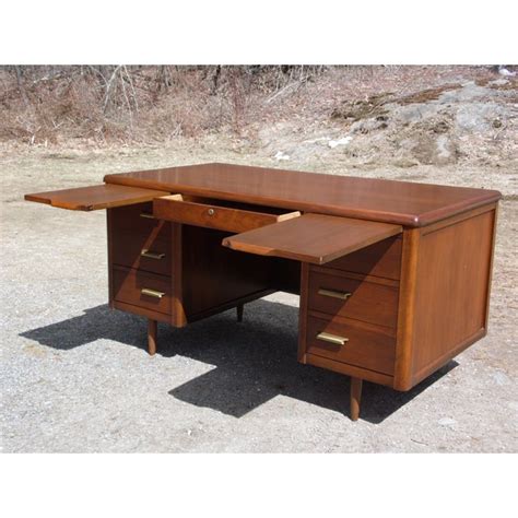 With a bank of four drawers and a long drawer across the top, each with a horizontal ledge with a slim oval cutout. Vintage Mid Century Modern Jofco Jasper Executive Office ...