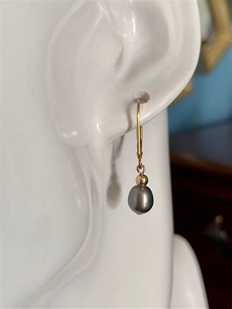 Black Pearl Earrings K Yellow Gold Filled Lever Backs Etsy Uk