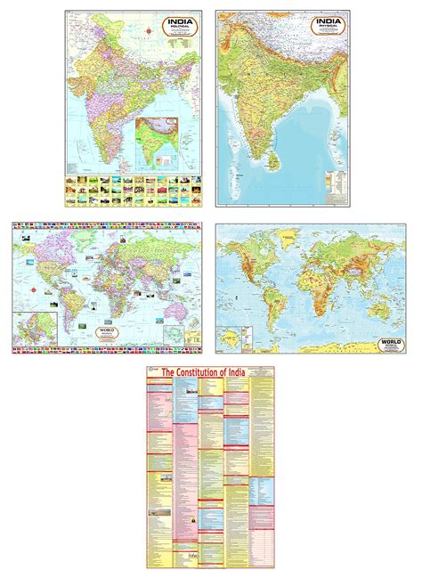 India And World Map Both Political And Physical And Constitution Chart