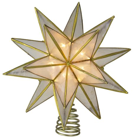 10 Lighted Gold And Clear Capiz Star Christmas Tree Topper Clear