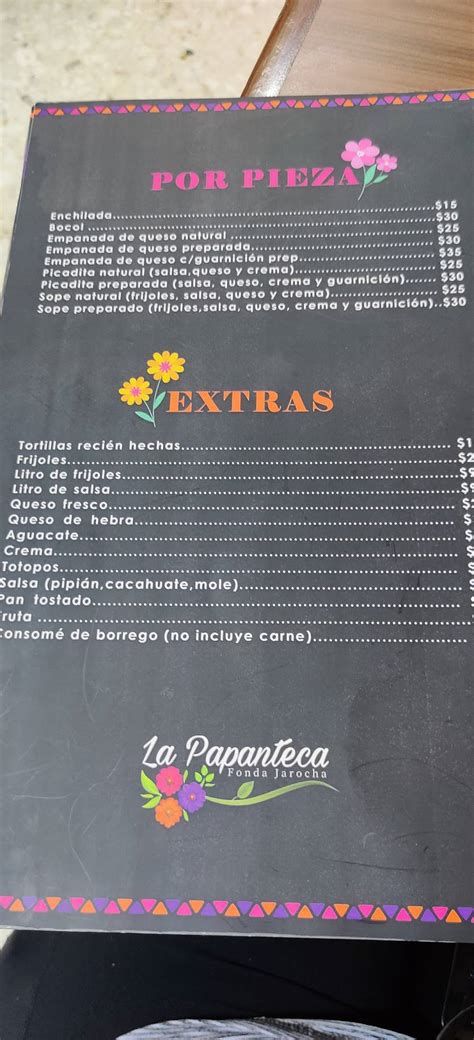 Carta Del Restaurante La Papanteca Fonda Jarocha Monterrey Av Abraham