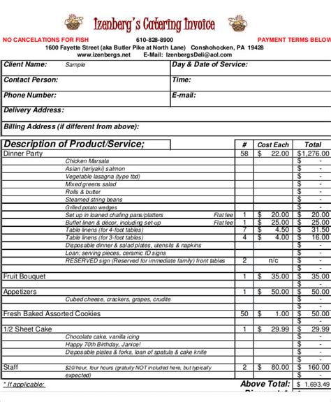 12 Catering Invoice Templates Free Word Pdf Format Download