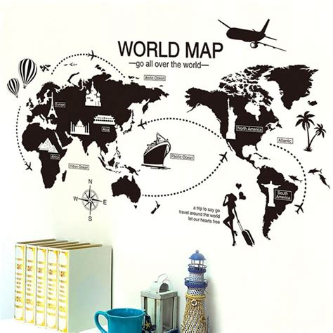 1pcs World Map Wall Stickers Removable Pvc Map Of The World On The Wall