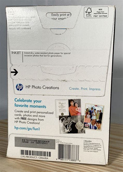 Hp Premium Plus Photo Paper 4x6 Glossy 100 Sheets Cr668a For Sale