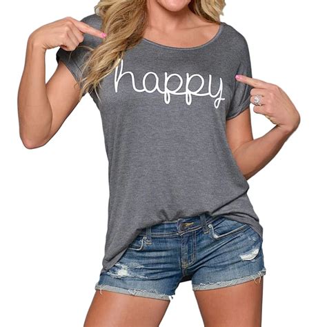 BaNV28 Women Summer T Shirt Three Clolor Happy Letters Printing Short