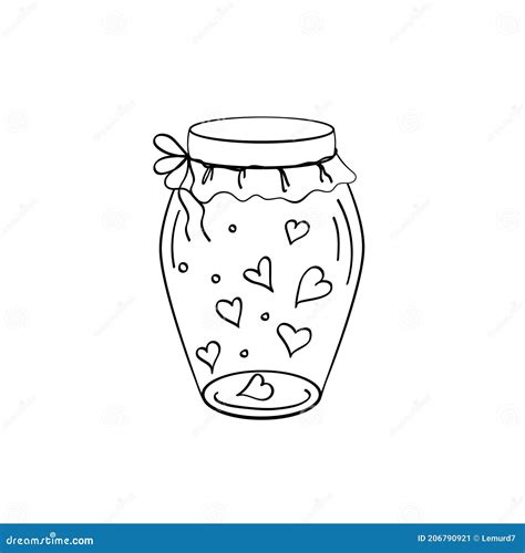 Cute Jar Of Hearts Hand Drawn Vector Illustration In Doodle Style