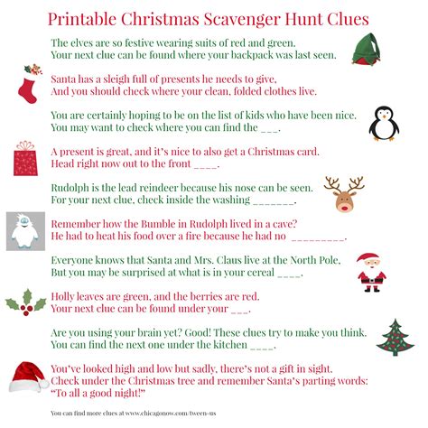 70 Printable Christmas Scavenger Hunt Clues Between Us Parents