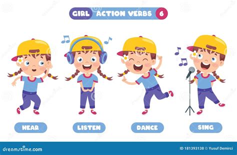 Action Verbs For Children Education Vector Illustration Cartoondealer