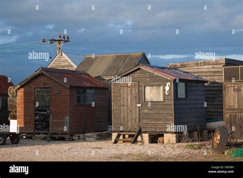 Old Fishermens Sheds At Southwold Harbour On The River Blythe Stock