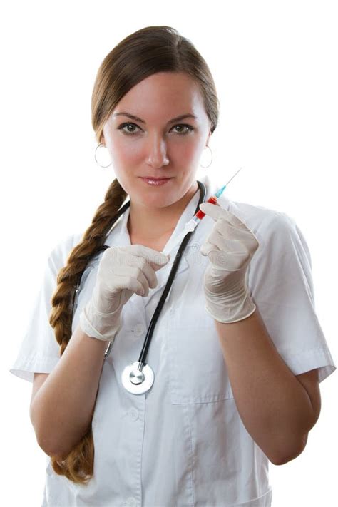 Female Medical Doctor Or Nurse With Syringe Stock Image Image Of