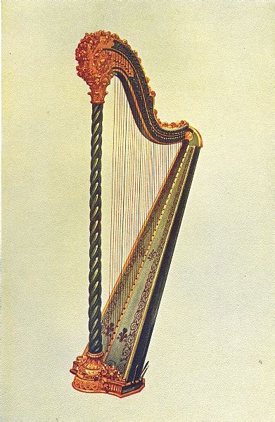 Musical Instruments Pedal Harp 1945 Old Vintage Print Picture