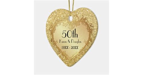 Sparkle Gold Heart 50th Wedding Anniversary Ceramic Ornament Zazzle