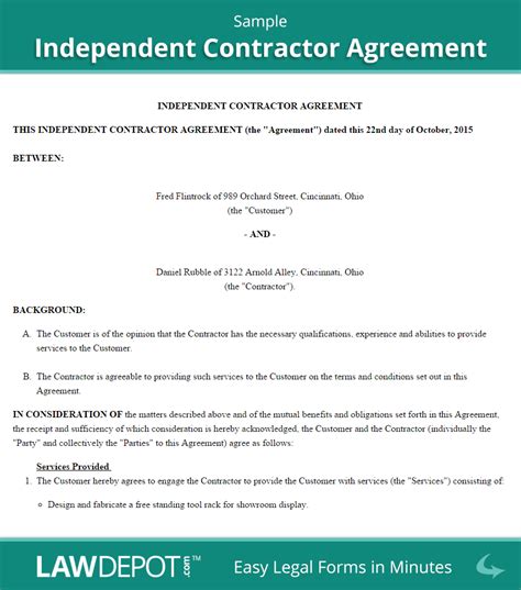 independent contractor agreement form  business mentor