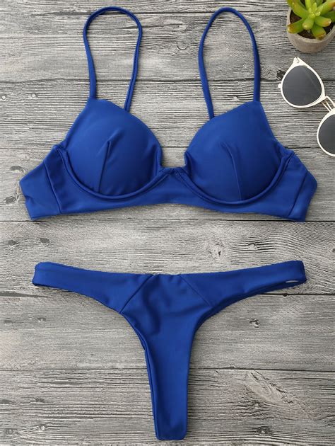 Underwire Push Up Thong Bikini Set In BLUE ZAFUL