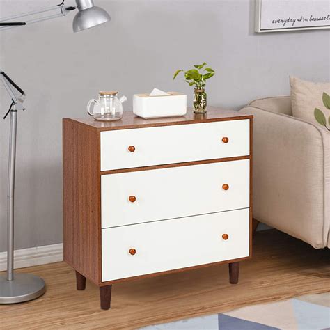 3 Drawer Dresser Whitewalnut Bedside Table Tall Wood Cabinet For