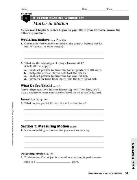 Matter In Motion Worksheet Answers