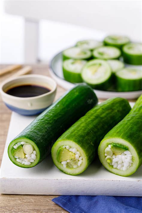 Easy Avocado Cucumber Sushi Rolls Using A Hollowed Out Cucumber