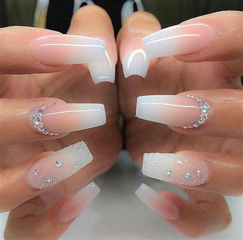 Bridal Manicure Idea Long Coffin Style Nails With Pink And White