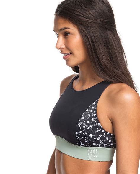 Roxy Fitness Crop Separate Bikini Top Anthracite Prairie Surfstitch