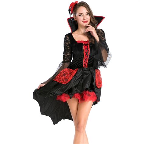 Gothic Evil Vampires Costume Sexy Adult Halloween Mesh Lace Splice
