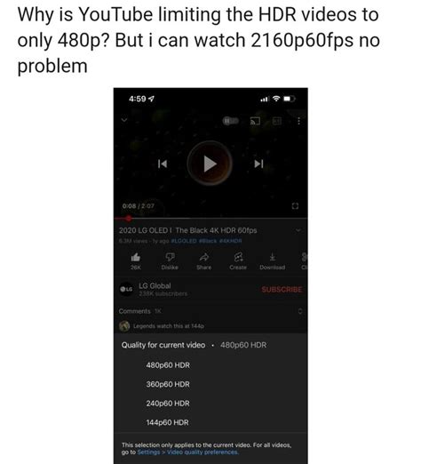 Video Youtube 60 Fps Hdr Dibatasi Pada 480p Tidak Dapat Memilih