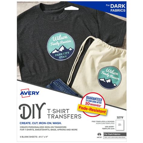 Avery Printable T Shirt Transfers For Dark Fabrics Inkjet 5 Sheets