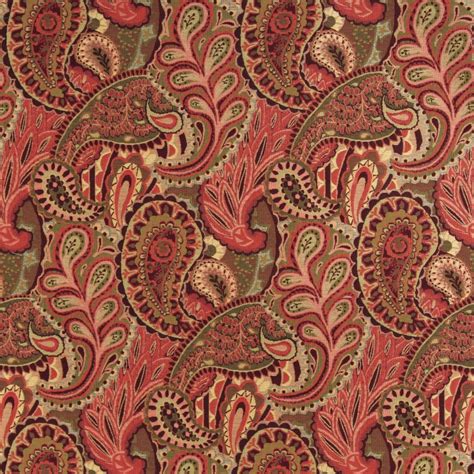 A0024b Burgundy Green Red Paisley Contemporary Upholstery Fabric By The