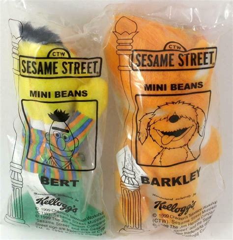 1999 Kelloggs Sesame Street Mini Beans Bert And Barkley Plush Beanies Sealed Kelloggs Sesame