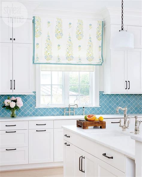 This Backsplash Of Turquoise Quatrefoil Tiles As Well As A Custom Blue