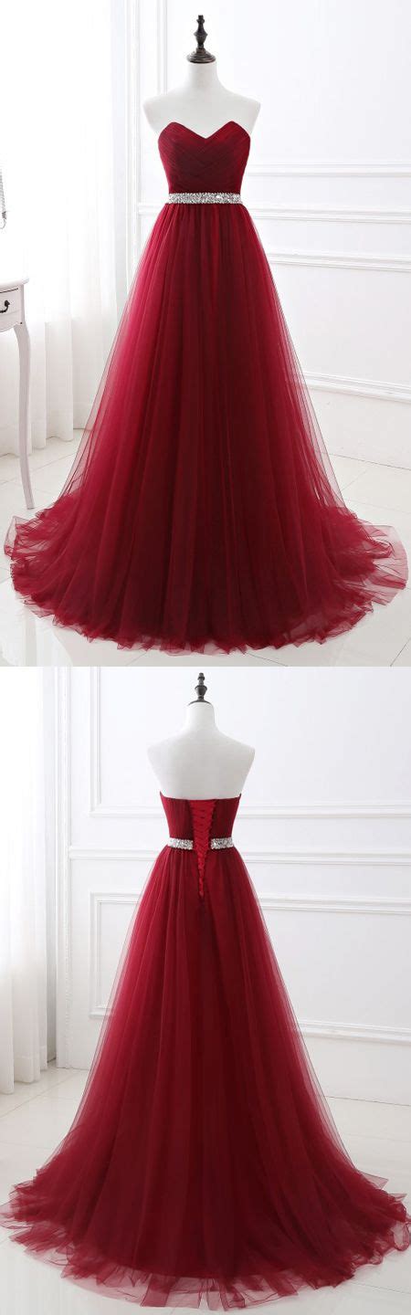Charming A Line Sweetheart Red Tulle Long Prom Evening Dress M On