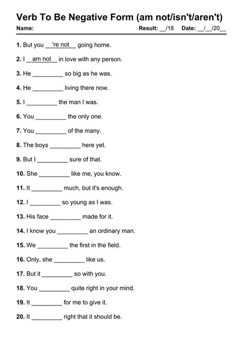 Printable Verb To Be Negative Pdf Worksheets With Answers Grammarism