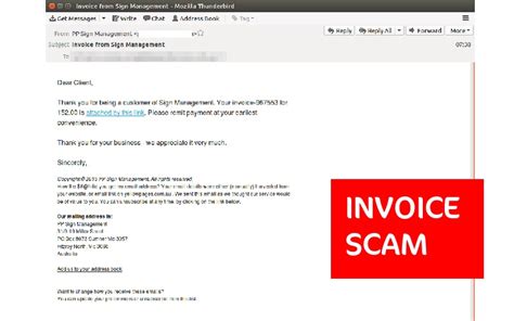 Warning Invoice And Efax Scams Spoofing Signage Company