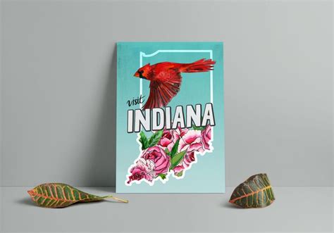Indiana State Bird And Flower Postcard 4x6 Etsy Watercolor And Ink